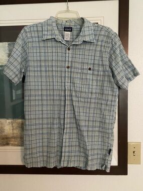 Patagonia Light Blue Plaid Short-Sleeve Button-Down Shirt